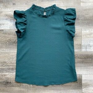 Jewel Toned Blouse with High Neck and Ruffle Sleeves